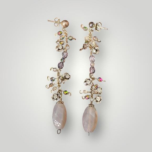 Sterling Silver Necklace & Earrings Set  Quartz Crystal Beads Vintage Handmade - Picture 3 of 11